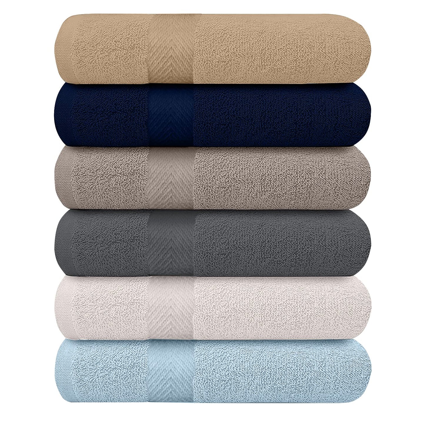 Cotton Bath Towels, 6 Pack – Lightweight & Absorbent, 27x54 Inches