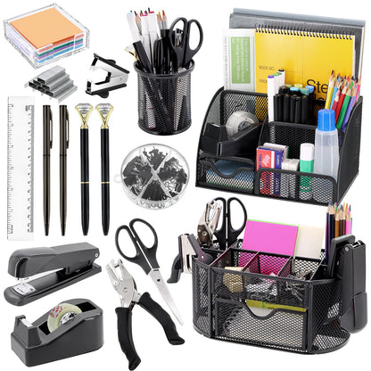 17-in-1 Black Desk Organizer & Accessories Set