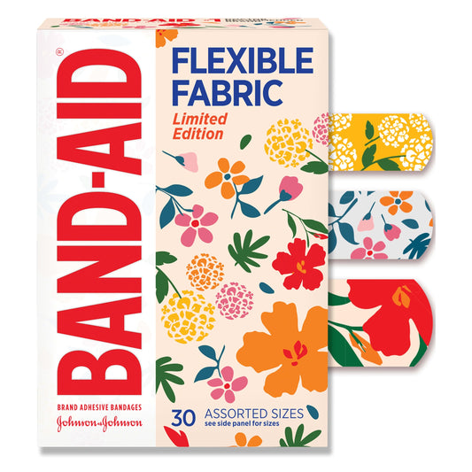 Band-Aid Flexible Fabric Bandages with Wildflower Design – 30 ct