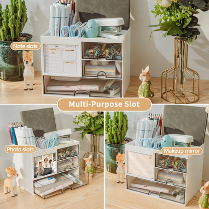 QIYVLOS Desk Organizer with 3 Drawers – White