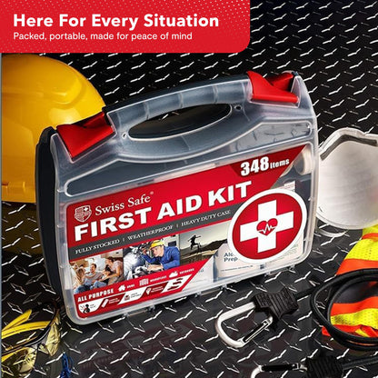 Swiss Safe 2-in-1 First Aid Kit with Bonus Mini Kit – 348 Pcs