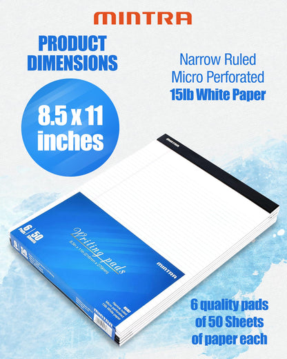 Mintra Office Legal Writing Pads – White, 6 Pack