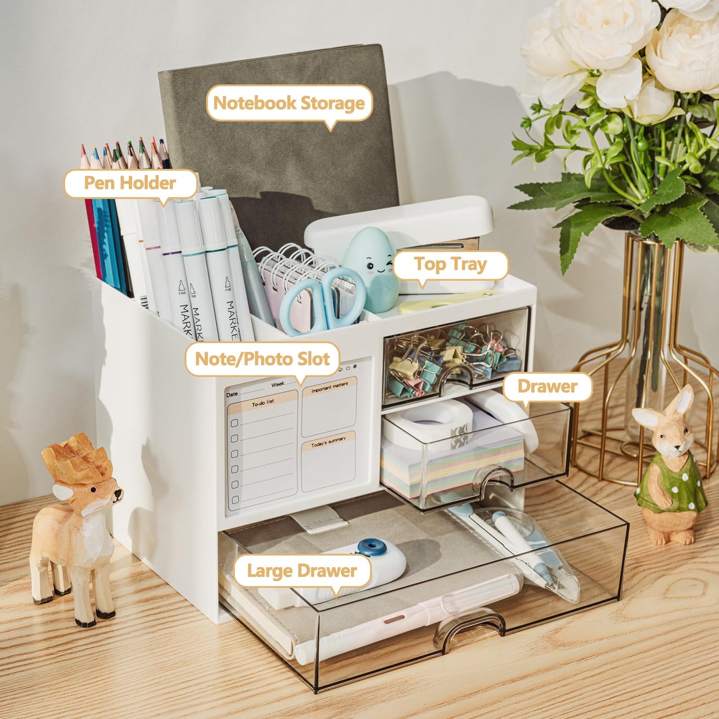 QIYVLOS Desk Organizer with 3 Drawers – White