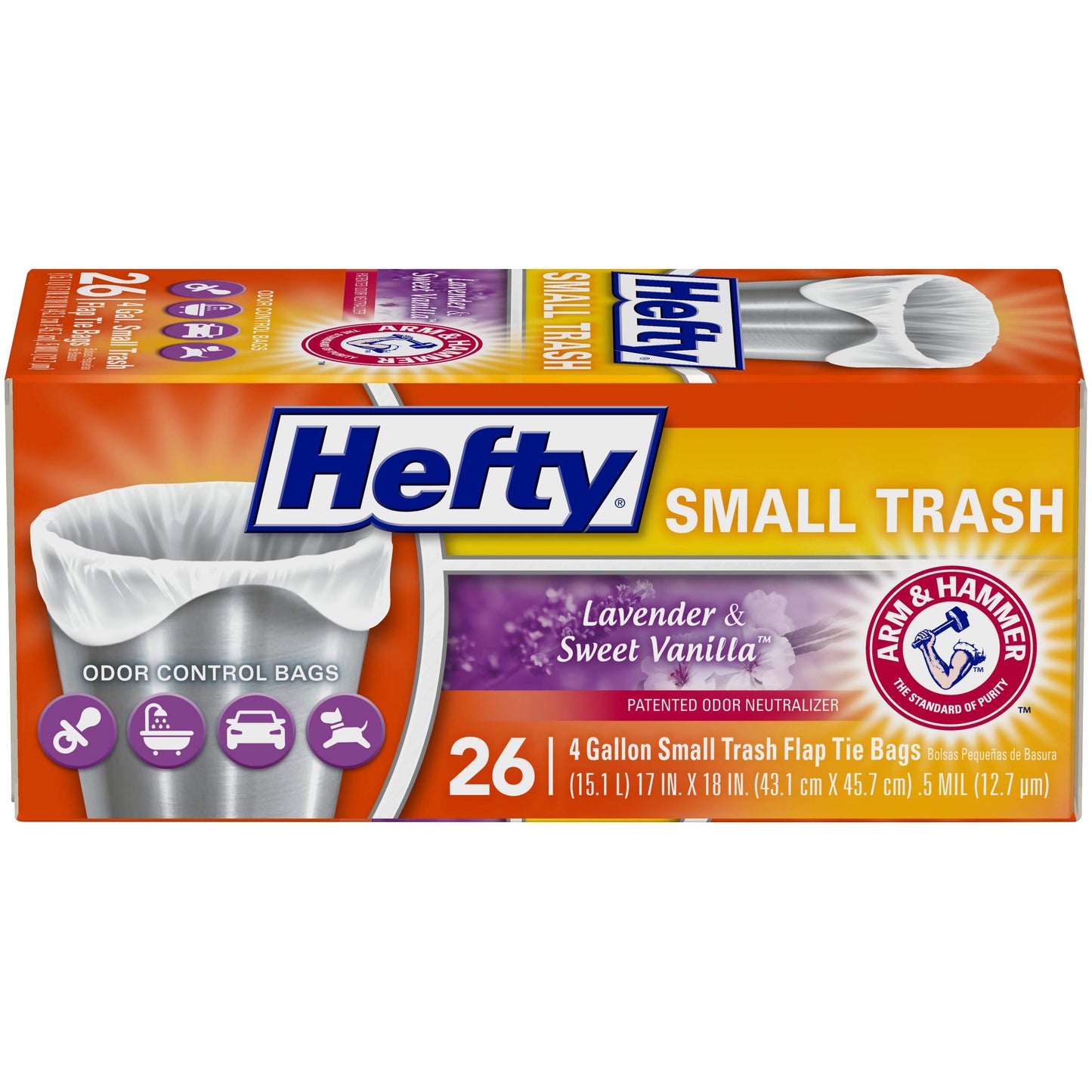 Hefty 4 Gallon Lavender Vanilla Trash Bags, 26 Count