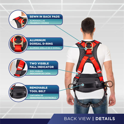 Palmer Safety Full Body 5-Point Harness with D-Rings – Red, Medium