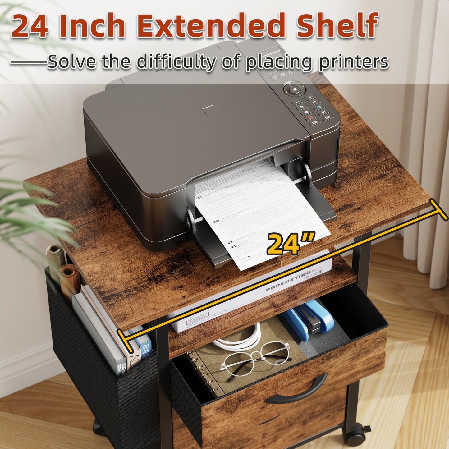 GYIIYUO 2-Drawer Mobile File Cabinet with Desk Extension – Light Brown