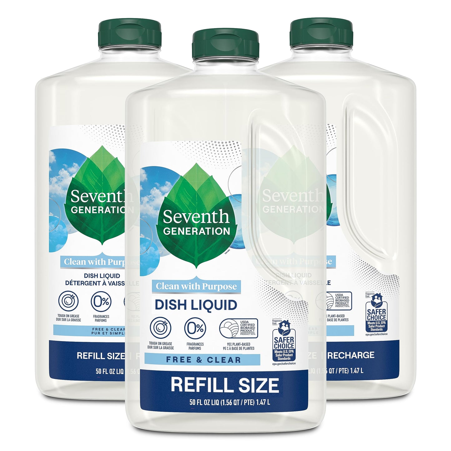 Seventh Generation Dish Soap Refill, Free & Clear, 50 oz, 3 Pack