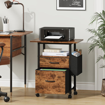 GYIIYUO 2-Drawer Mobile File Cabinet with Desk Extension – Light Brown