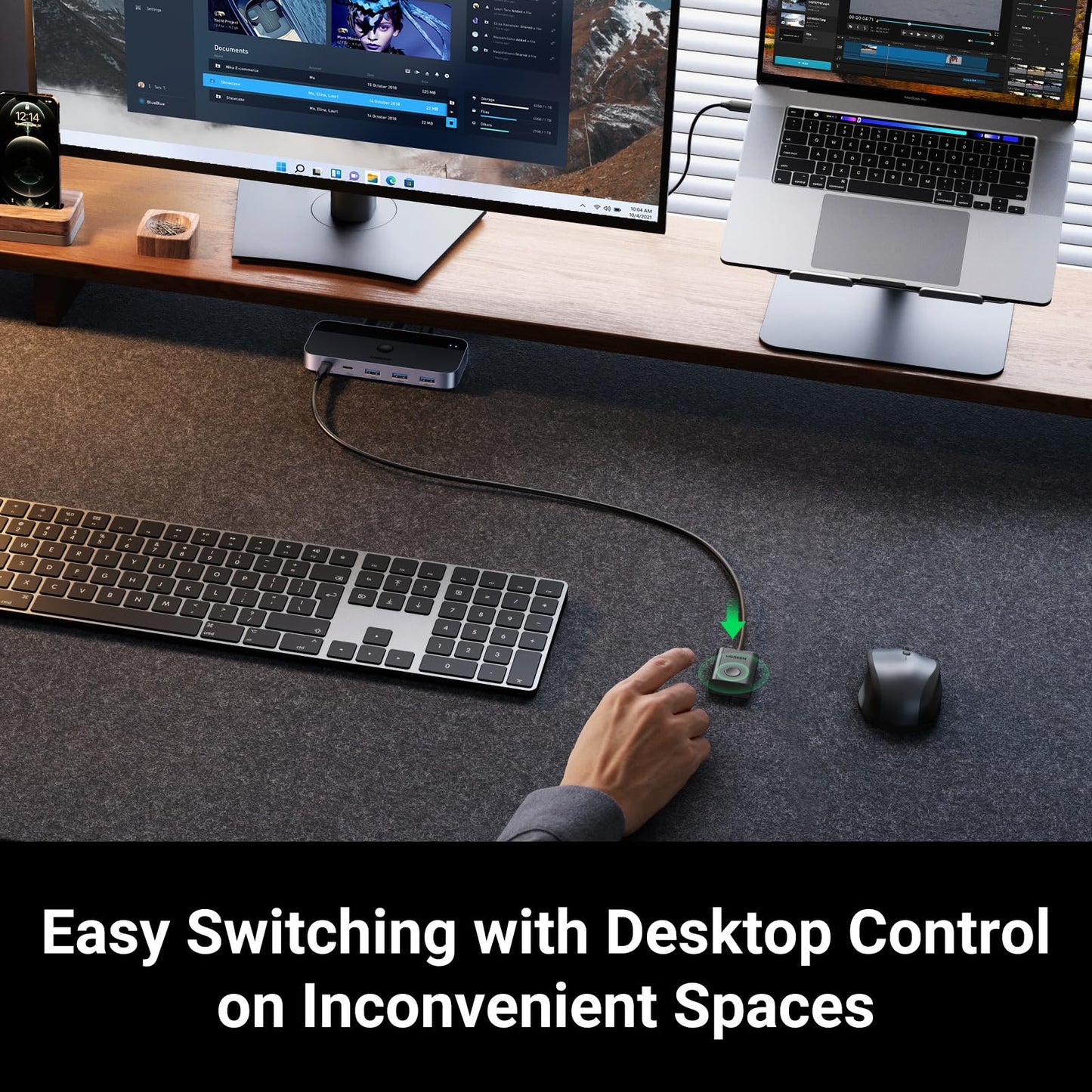 UGREEN 4-Port USB 3.0 Switch for 2 Computers – Includes 2 Cables