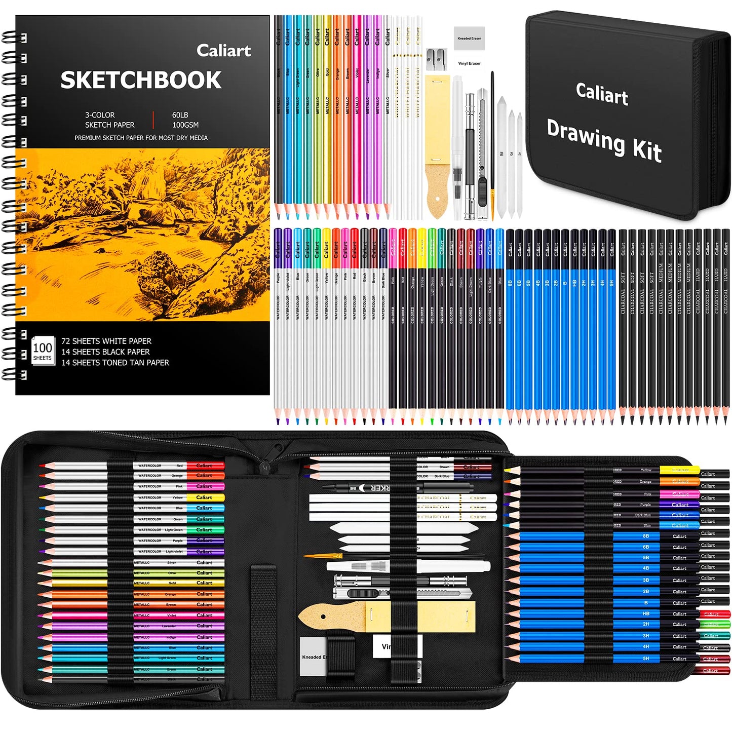 Caliart 176-Piece Art Supplies Sketching Kit with Sketchbook