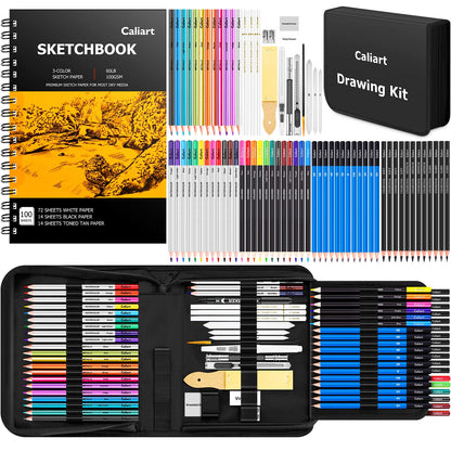 Caliart 176-Piece Art Supplies Sketching Kit with Sketchbook