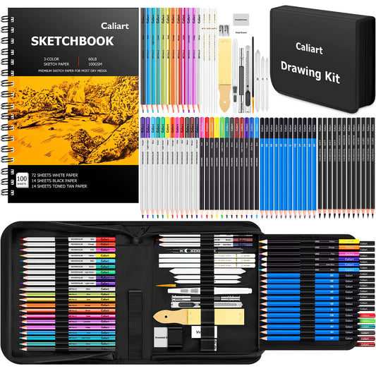 Caliart 176-Piece Art Supplies Sketching Kit with Sketchbook