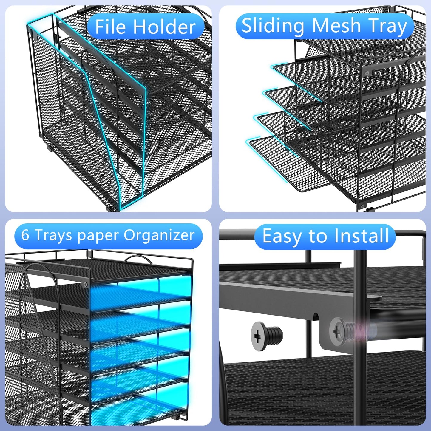 Gianotter 6-Tier Desk Paper Organizer with File Holder – Black