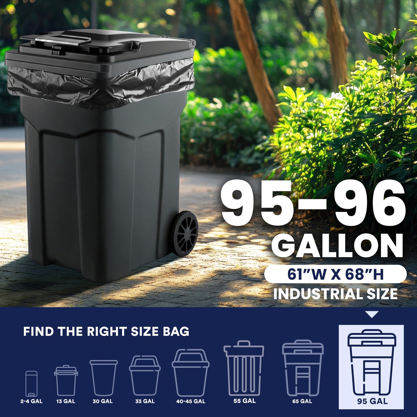 Plasticplace 95 Gallon Heavy Duty Trash Bags, 25 Count