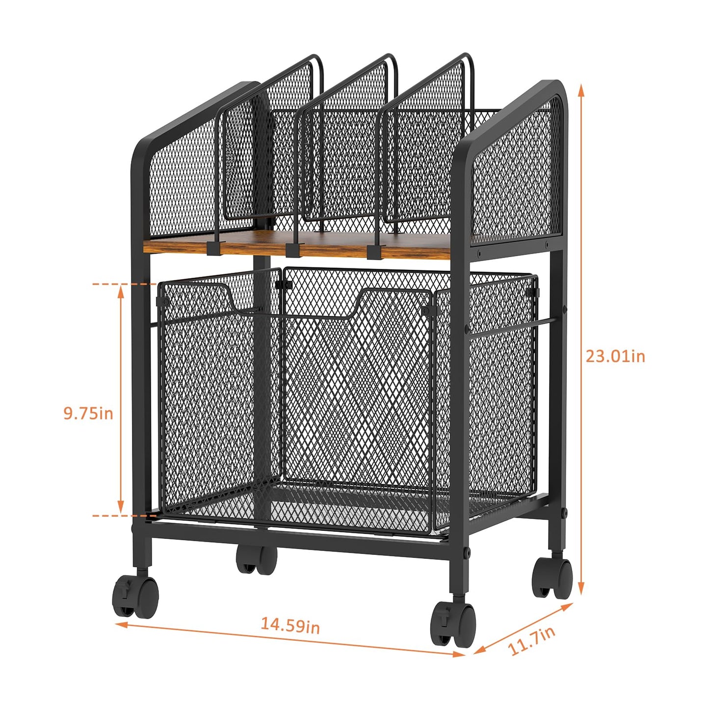 Tiaoheka Rolling File Cabinet with Storage Drawer & Dividers – Lockable