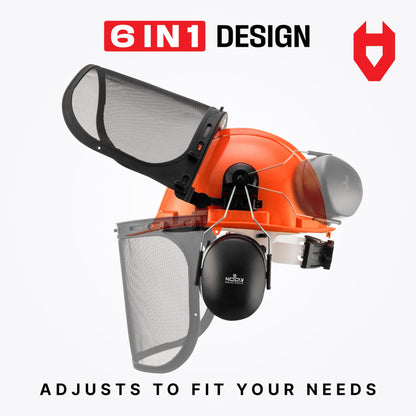 NoCry 6-in-1 Chainsaw Helmet with Face Shield & Ear Muffs – ANSI Certified