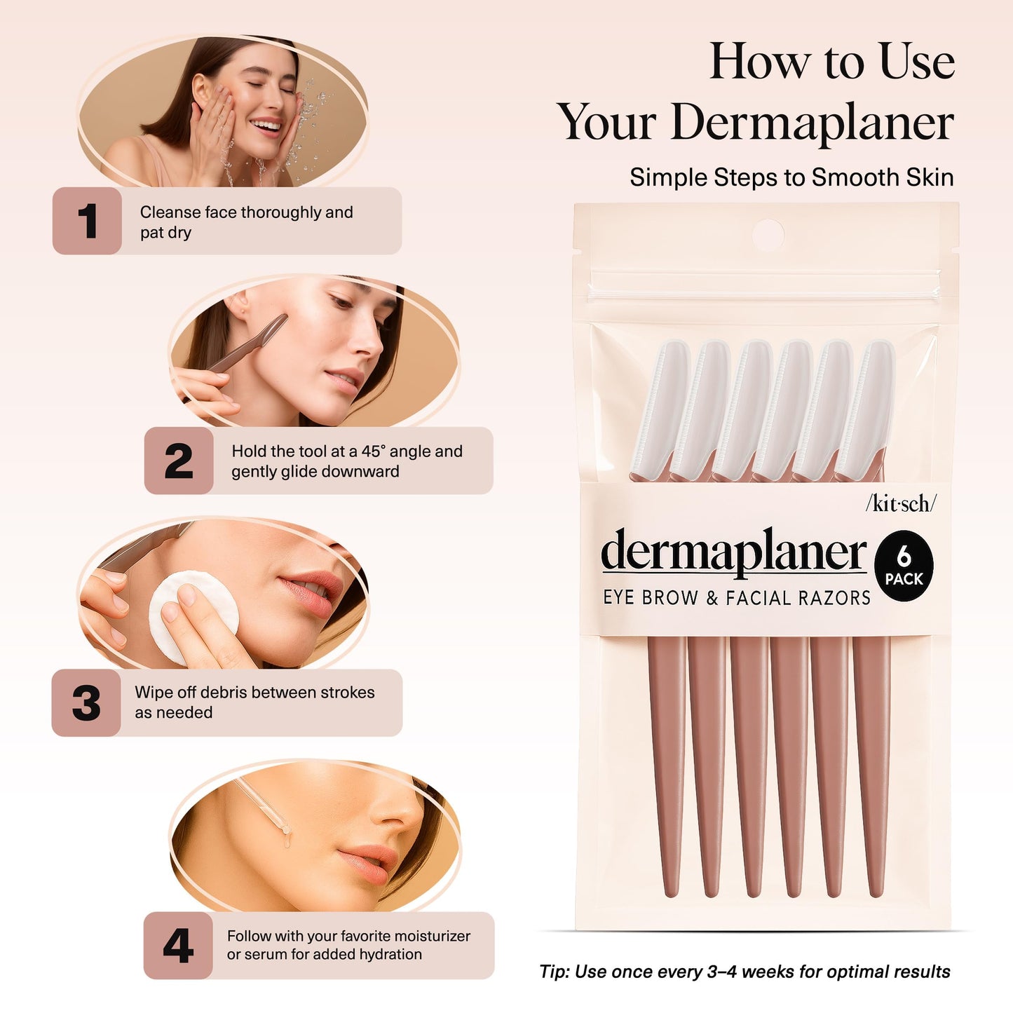 Kitsch Dermaplane Face Razors, 12 Count