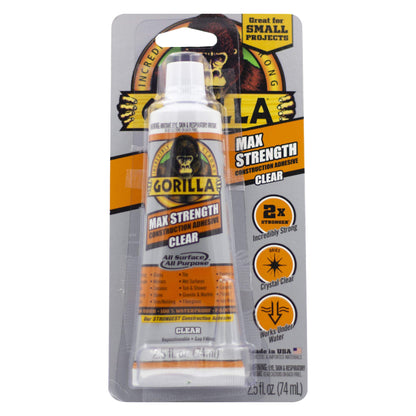 Gorilla Max Strength Construction Adhesive 2.5oz – Clear