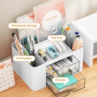 Marbrasse Pen Organizer with Drawer – White