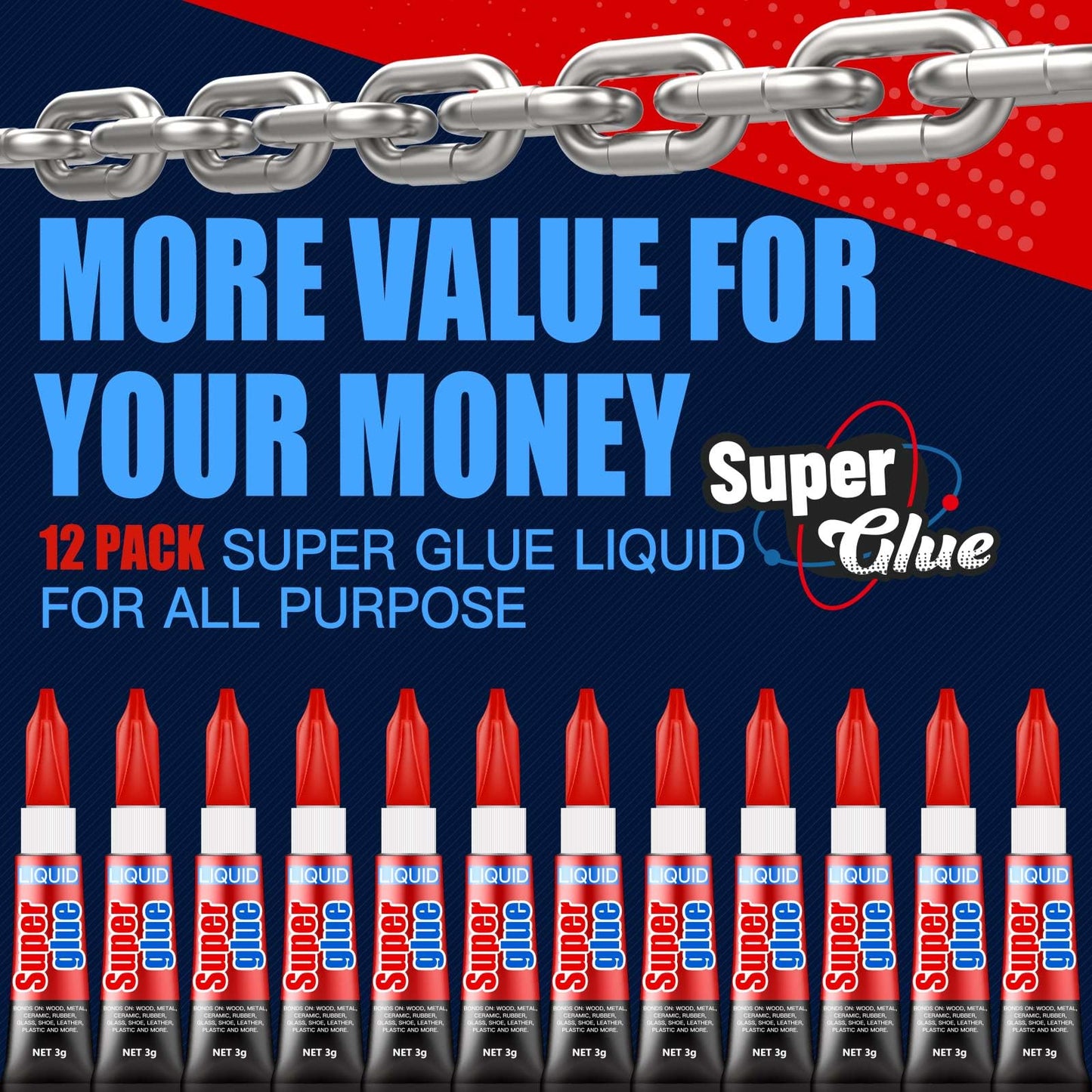 Super Glue Liquid 3g (12 Pack) – Fast Dry, Strong Adhesive for Crafts & Repairs