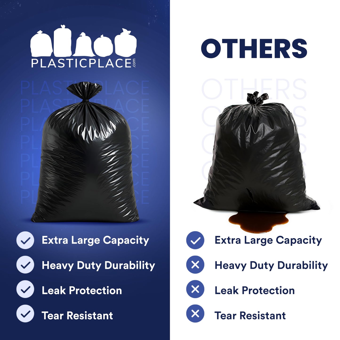 Plasticplace 95 Gallon Heavy Duty Trash Bags, 25 Count