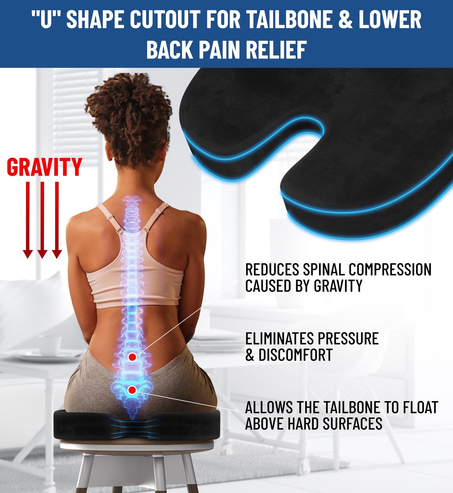 Everlasting Comfort Memory Foam Seat Cushion for Pain Relief