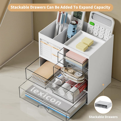 QIYVLOS Desk Organizer with 3 Drawers – White