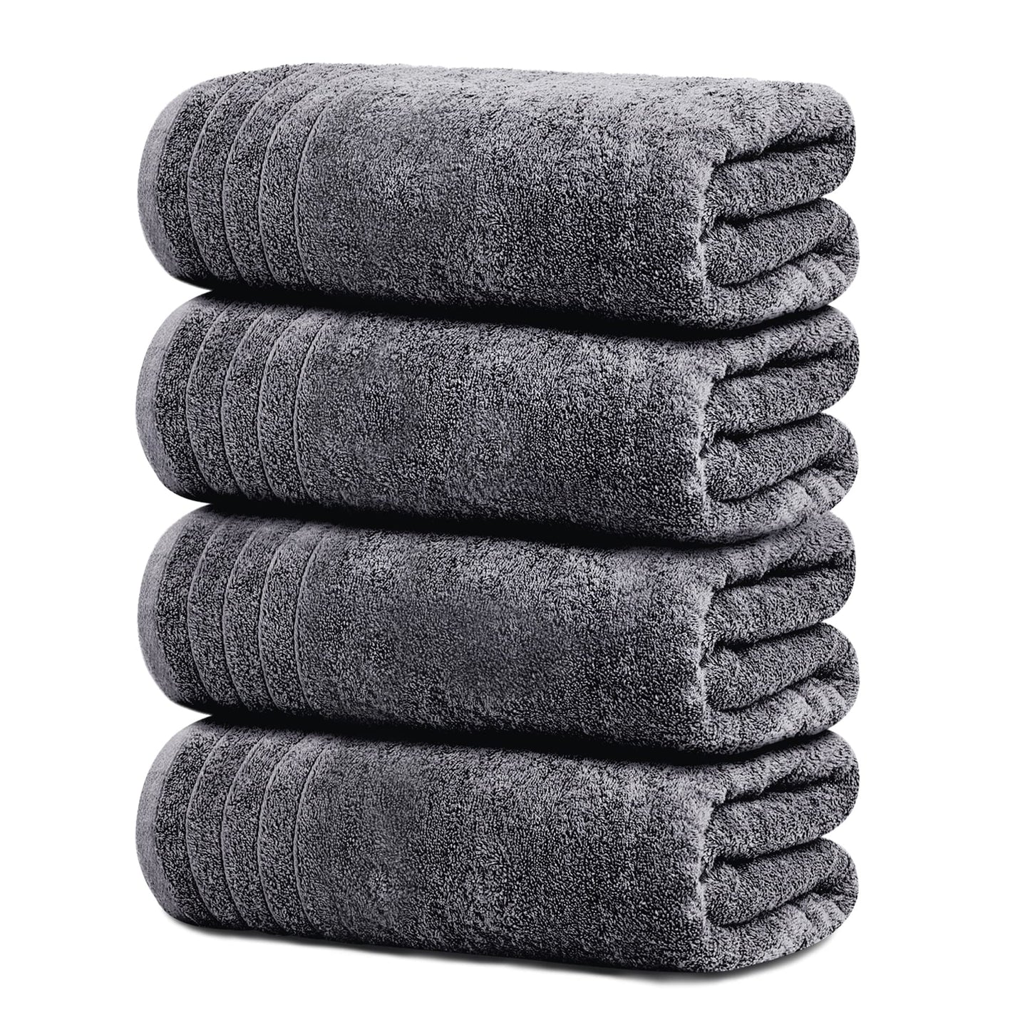 Extra Large Bath Towels, 4 Pack – 30x60 Inch Soft & Quick Dry Cotton, Dark Grey