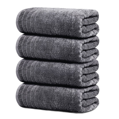 Extra Large Bath Towels, 4 Pack – 30x60 Inch Soft & Quick Dry Cotton, Dark Grey