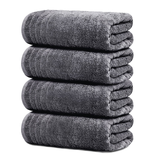 Extra Large Bath Towels, 4 Pack – 30x60 Inch Soft & Quick Dry Cotton, Dark Grey