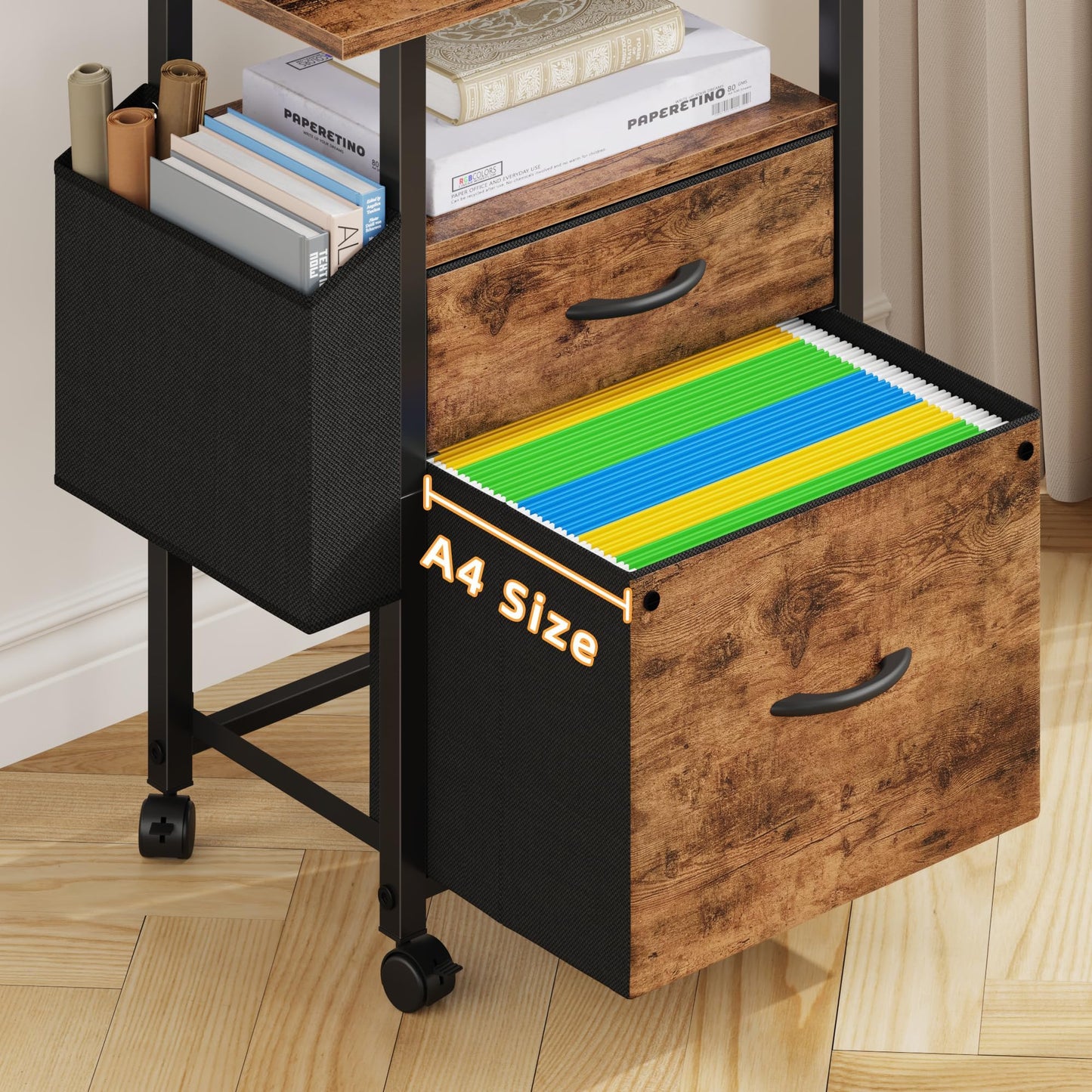 GYIIYUO 2-Drawer Mobile File Cabinet with Desk Extension – Light Brown