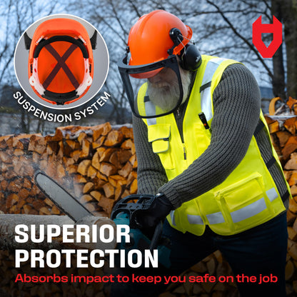 NoCry 6-in-1 Chainsaw Helmet with Face Shield & Ear Muffs – ANSI Certified