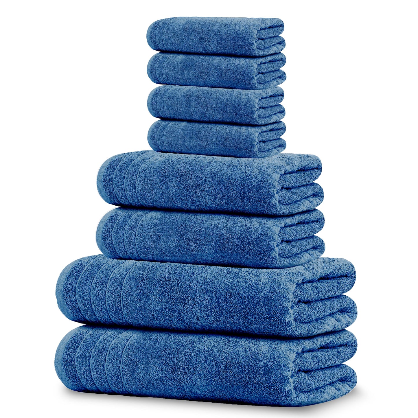 Cotton Towel Set, 8 Piece – Bath, Hand & Washcloths, Blue Color