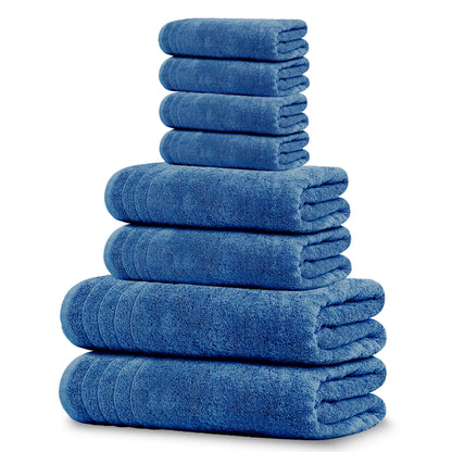 Cotton Towel Set, 8 Piece – Bath, Hand & Washcloths, Blue Color