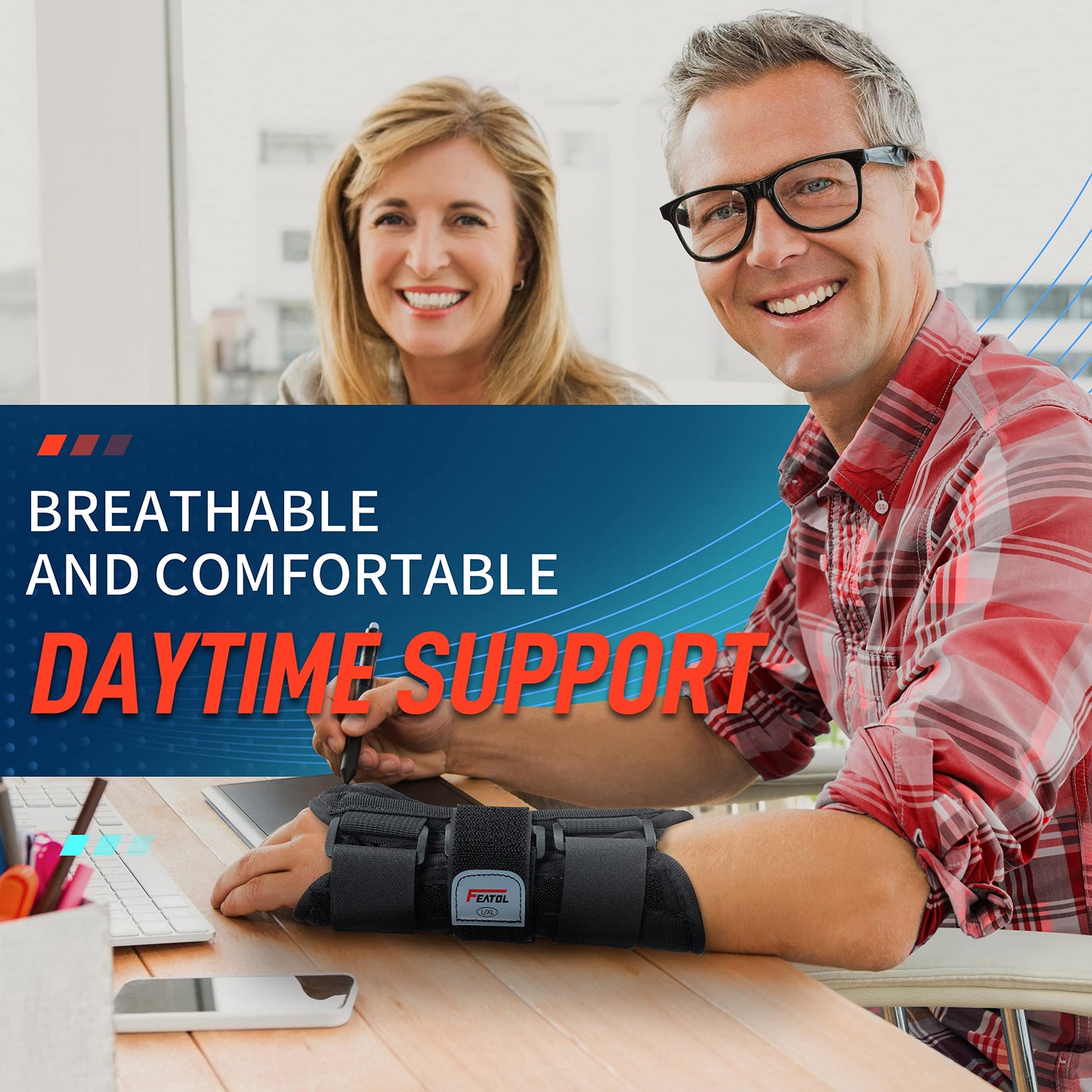 FEATOL 2-Pack Carpal Tunnel Wrist Brace with Metal Splint – M/L