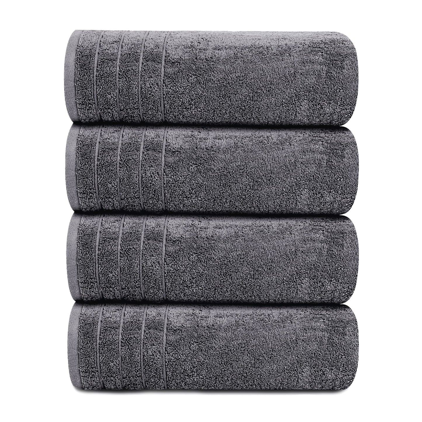 Extra Large Bath Towels, 4 Pack – 30x60 Inch Soft & Quick Dry Cotton, Dark Grey