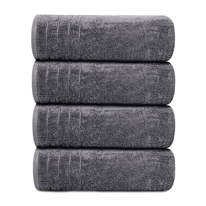 Extra Large Bath Towels, 4 Pack – 30x60 Inch Soft & Quick Dry Cotton, Dark Grey
