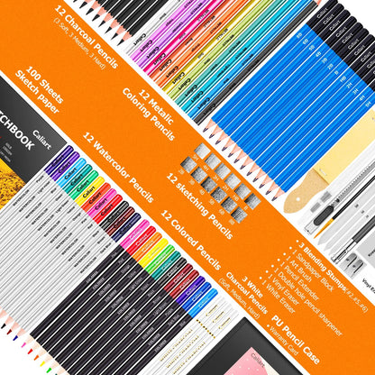 Caliart 176-Piece Art Supplies Sketching Kit with Sketchbook