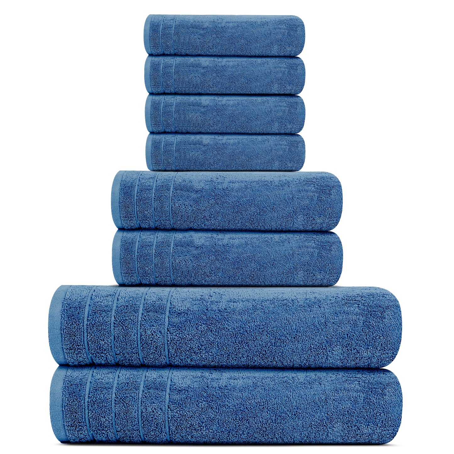 Cotton Towel Set, 8 Piece – Bath, Hand & Washcloths, Blue Color