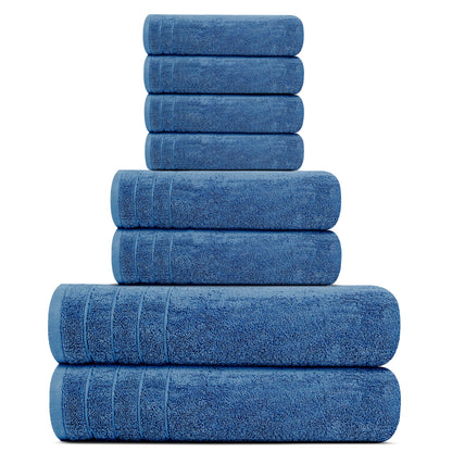 Cotton Towel Set, 8 Piece – Bath, Hand & Washcloths, Blue Color